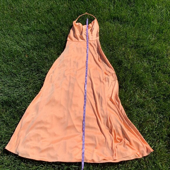 Vintage 70s Tangerine Peach Cowl Neck Wrap Halter Maxi Dress Prom Gown - Picture 13 of 16